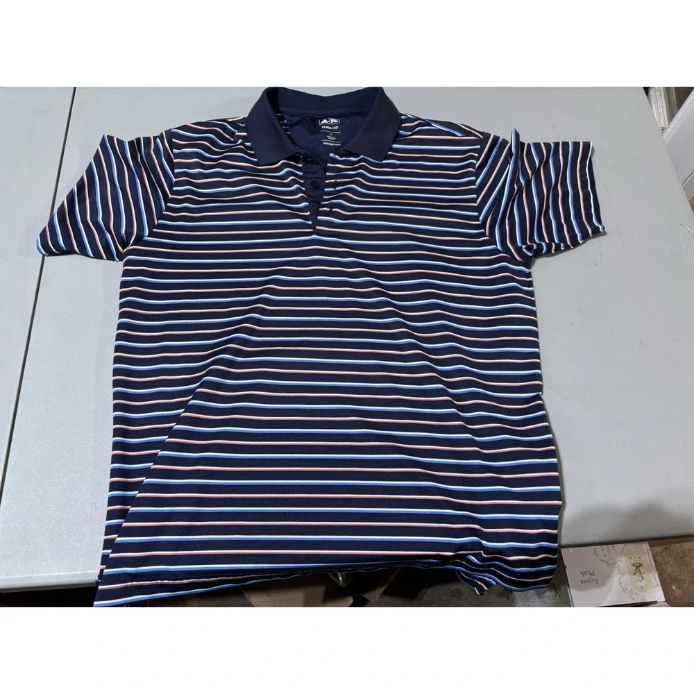 Adidas‎ Polo Shirt Men's Sz M Climalite Moisture Wicking Stripe Navy Blue